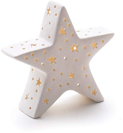 DARO DEKO Porzellan Stern weiß mit LED Größe L 14,5 x 13,5cm