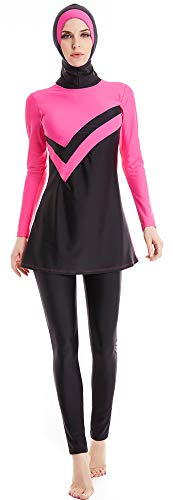 TianMai Heiße Neue Muslimische Bademode Islamischen Full Cover Frauen Kurzarm bescheidene Badeanzug Beachwear Burkini Lady Rash Schutz Surfen Anzug Kostüm (Rose, Int'l 4XL (UK-Size 18-20))