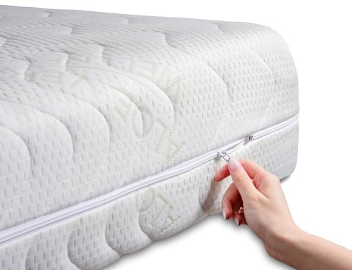 Housse de Matelas Confort pour Matelas d'une Dimension Totale de 140 x 200 cm – 19-21 cm de Haut – Double épaisseur avec Aloe Vera – Convient aux Personnes allergiques – Lavable à 60 °C – Fermeture