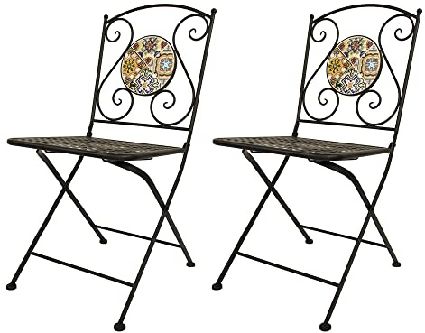 VERDELOOK Coppia Sedie Mosaico Metal Flower Design, altezza 89 cm larghezza 46x40 cm