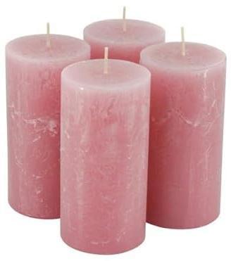 Klocke Kerzen Rustikale Stumpenkerzen – 4 Stück - Wachskerzen/Rustickerzen/Adventskerzen Weihnachten (Antik Rosa, Groß: Höhe 14cm / Ø 7cm)
