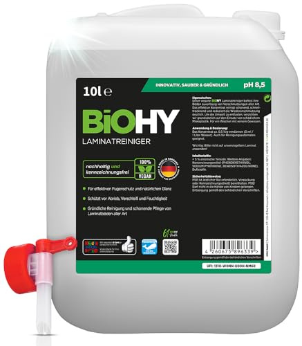 BiOHY Laminatreiniger (10 Liter Kanister) + Auslaufhahn | 2 in 1 Laminatpflege & Reinigungsmittel | reinigt gründlich, schonend & reduziert Wiederverschmutzung | für eine streifenfreie Reinigung