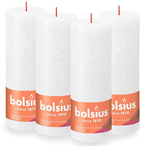 Bolsius Rustik Stumpenkerzen - Weiß - 4 Stück - 19 x 7 cm - Dekorative Haushaltkerzen - Länge Brenndauer 85 Stunden - Unparfümierte - Natürliches Pflanzenwachs - Ohne Palmöl