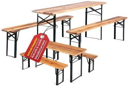 Stagecaptain Hirschgarten Bierzeltgarnitur Family Set - Das Biergarten-Set für Groß & Klein - 1 Tisch & 2 Bänke in Erwachsenen-Größe - 1 Tisch & 2 Bänke in Kinder-Größe - Einfach zusammenklappbar