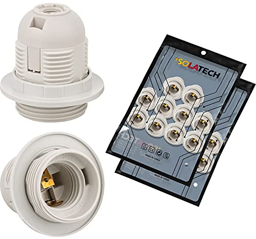 ISOLATECH 20x Casquillo E27 de Plástico con 2 Anillos para Pantalla | Máx. 250V/4A, Para bombillas LED y de bajo consumo, Soporte para techo, baño, cocina y nevera