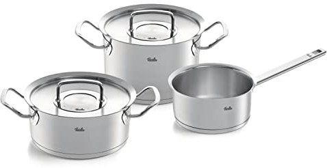 Fissler Original-Profi Collection/Edelstahl-Topfset, 3-teilig, Töpfe mit Metall-Deckel (1 Kochtopf, 1 Bratentopf, 1 Stielkasserolle) - Induktion