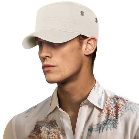 CACUSS Herren Baumwolle Vintage Army Kappe Cadet Hat Military Flat Top Verstellbare Baseballmütze Sommer Trucker Hut