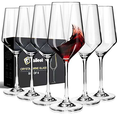 S SALIENT Wine Glasses Set of 6,Long Stem White/Red Wine glasses,14oz Hand Blown Premium Crystal Wine Glass,Gift Packing Burgundy Glasses