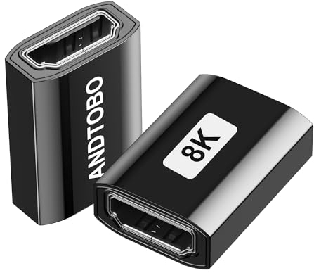 ANDTOBO 8K HDMI Female to Female Adapter, 2 Pack HDMI 2.1 Coupler 8K@60Hz / 4K@120Hz Extender Adapter, supports 8K resolution 7680×4320, for Roku Stick, HDTV, Chromecast - Black