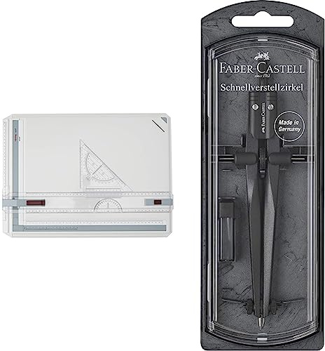 rOtring Rapid A3 Zeichenplatte | Professioneller Zeichenbrett mit Lineal und Zeichendreieck & Faber-Castell 174530 - Schnellverstellzirkel Stream, Blackstone, 1 Stück