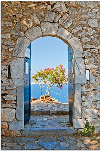 Wallario Outdoor-Poster für Garten oder Balkon Torbogen Toskana, Motivbanner Größe: ca. 60 x 90 cm, Outdoor-Bild