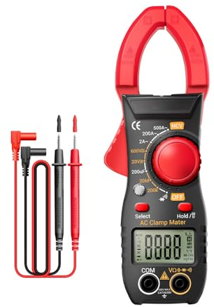 Stromzange, Zangenmessgerät CAT III 600V, Wechselstrom:0~500A,Strommessgerät AC/DC-Spannung: 0~600V, Zangenmessgerät True-RMS 2000 Zählungen Auto-Ranging, misst Spannung und Kapazität.