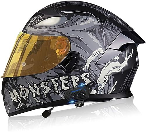 Bluetooth Modular Motorcycle Helmet, Flip-Up Full Face Motorcycle Helmet with Dual Visors Built-in Speaker Mic for Adult Men Women ECE Approved H,XL