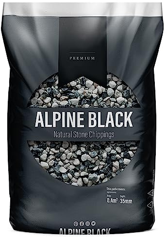 UNIQUE HOME LIVING UHL Decorative Stone Chippings Rock Slate Garden Patio Gravel Aggregates for Driveway Paths Landscape Flower Bed, Natural Stone Pebbles for Plant Pots Vases, ALPHINE BLACK 12-25mm