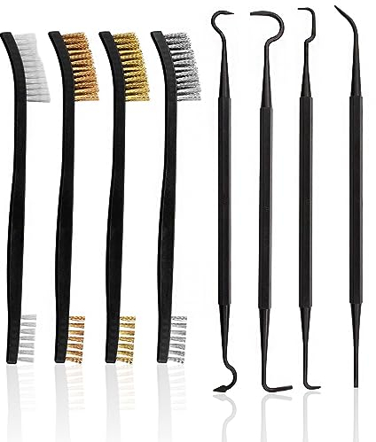 Drahtbürste Klein Set, 8 Stück Drahtbürsten Set Edelstahl Stahlbürste Kleine Messingbürste Metallbürste Stahl Nylon Pinsel mit 4 Doppelende Haken für Reinigung Schmutz und Rost