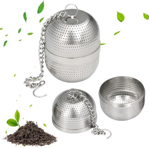 2 Stück Teesieb für Losen Tee, Edelstahl Teeei Tasse mit Kette, Feines Teeei Siebkugel Gewürzsieb für die Meisten Tasseteekanne Teefilterhalt Teehalter Gewürzei für Teekannen
