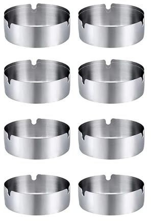 Ceniceros redondos de acero inoxidable, ceniceros, utilizados en restaurantes, bares, exteriores, dormitorios (paquete de 8)