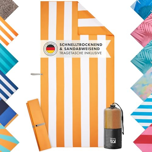 Blumtal Serviette de Plage XXL 90x180 cm - Serviette Microfibre compacte - Serviettes de Plage à séchage Rapide - Drap de Plage XXL - Serviette Sport - Serviette de Plage Anti Sable - Rayures Jaune