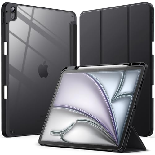 JETech Fodral för iPad Air 13-Tum M4/M3/M2 (2026/2025/2024) med Pencil Hållare, Klar Genomskinlig Ryggskal Smal Stå Stötsäker Tablett Case, Automatisk Väckning/Sömn (Svart)