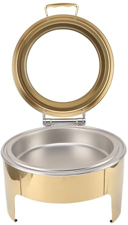 Wifehelper Round Buffet Chafing Dish, Visible Alcohol Heating Warmers with Straight Legs, Round Catering Warmer Server with Mirror Polished Flip Lid for Kitchen (1 Full Size Pan)