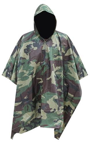 BeLongsYou Poncho Impermeabile per la Pioggia, Impermeabile Militare Mimetico Multifunzionale, Impermeabile con Cappuccio e Fori per la Fibbia in Metallo,Camouflage a,One Size