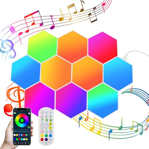 LED Hexagon Gaming Wall Light 14 Stücke Hexagon RGB Panel - Hexagon Honeycomb Wall Light Music Sync Decoration Hexa Wall Lighting Smart Hexagonal Gamer Room Decoration Modular Lamp