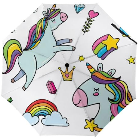 YBQLNP Regenschirm Sturmfest Einhorn Automatik Taschenschirm Mit Schirmtasche Uv Faltbarer Regenschirm