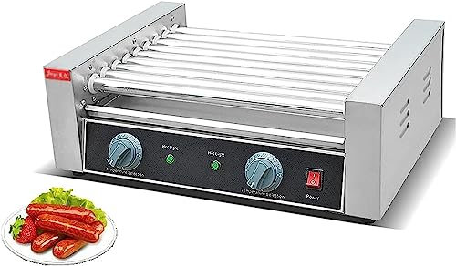 ZHJOPP Rouleau à Hot Dog pour Grill Machine à Rouleaux à Hot Dog en Acier Inoxydable, Machine de Cuisson à 7 Rouleaux pour Chauffe-Hot Dog, Contrôle
