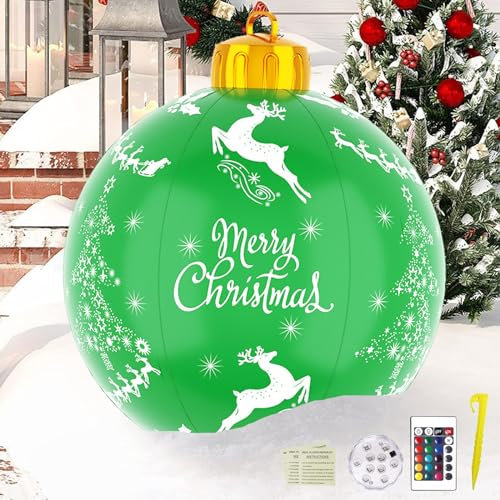 Palla di Natale Gonfiabile Gigante 60 cm con Luce LED, Extra Grande Decorazione per Esterno