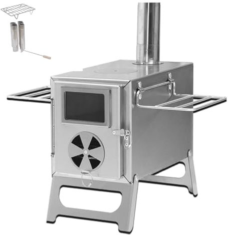 Stufa a Legna Portatile da Campeggio Realizzato in Acciaio Inossidabile Design Pieghevole con Finestra di Osservazione