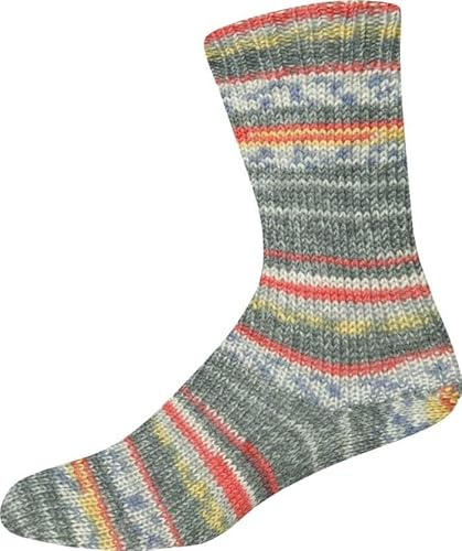 ONline Supersocke 8-fach 150g Sort. 375 Arktis Color 3102 - graugrün/rot/gelb