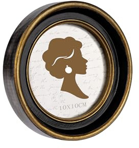 Tone Link. Vintage Runder Bilderrahmen 4x4 Zoll (10,2 x 10,2 cm), Luxuriöse Antike Fotorahmen mit Glasfront, Tischaufstellung Wandaufhängung, Schwarz und Gold