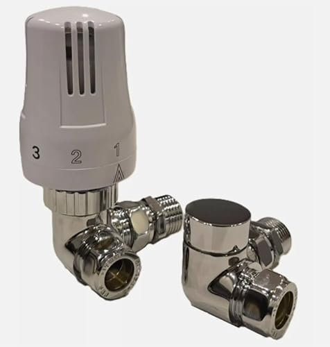 Juego de válvula termostática de esquina para radiador calefaccion con válvula de bloqueo TRV cromada blanca, 15 mm