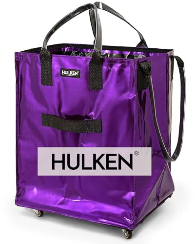 HULKEN - (Große, Ultraviolett) Wiederverwendbare Einkaufstasche auf Rädern. Der Einkaufswagen trägt bis zu 30 kg. Der klappbare Einkaufstrolley hat robuste Griffe und Reißverschluss.