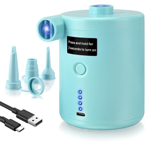 Electric Air Pump for Inflatables, Electric Pump with Fast Inflating/Deflating, 4000mAh Battery Blow Up Bed Pump with 3 Nozzles for Paddling Pool, Airbed, Mattress,Swimming Pool (Blue)
