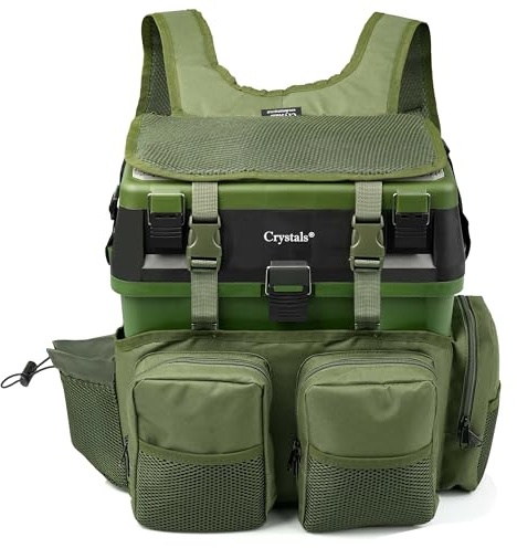 Crystals Fishing Tackle Box & Rucksack Seat, Lure Storage Case, Organizer with Padded Seat & Straps, Fly Sea Coarse Fishing Backpack, Tackle Storage (Fishing Bucket Box with Rucksack)