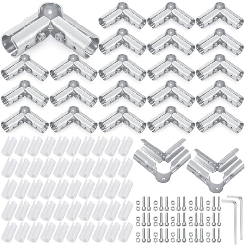 Shimeyao 20 Set 90 Degree Pipe Connector Clamps Pipe Connector Tee Clamp Fittings Bulk Fit OD 19.1 mm Stainless Steel Pipe 1/2 EMT with 2 Wrench 60 PE Adapter Shims Electrical Conduit Fittings