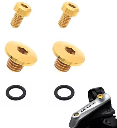 LIANCHEN 2 Pcs Fahrrad Entlüftungsschraube M5 x 10 mm mit O-Ring, Fahrrad Split Body Ölkappe Schraube Titanlegierung Ölzylinderdeckelschrauben für Bremshebel für Geteilten Fahrradkörper (Golden)