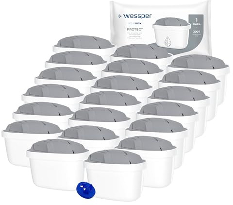 Wessper Filtro para jarra filtrante de agua dura | Reemplazo de filtro Aquaphor A5 Dafi Unimax BRITA Maxtra+ PHILIPS AWP212/10 | Reducción de cloro y sarro - 20 piezas