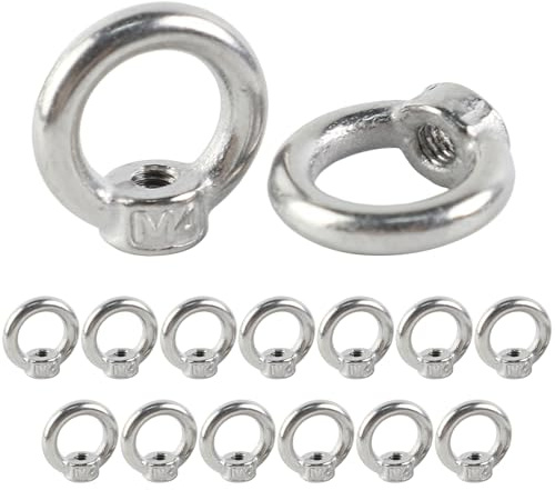 FYting 15 stycken ringmuttrar M4, ringskruv M4, ringöljetter, ögsmuttrar, rostfritt stål, ögonmuttrar, ringskruvar för att lyfta tillbehör, hängande blomkrukor, svänghyllor, dekoration (silver)