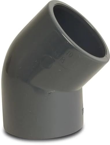 Profec Winkel 45° PVC-U Klebemuffe 50 mm – PVC Rohrfitting 45 Grad – Klebefitting Grau – 16 bar – PVC Rohrverbinder für Schwimmbadtechnik & Bewässerung