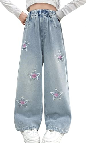 NEAWEALY Girls Ripped Jeans Kids Baggy Wide Leg Denim Pants Y2K Jeans Vintage Streetwear 5-14 Years