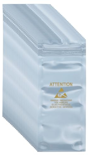 sourcing map 100 Pcs Anti Static Bags 2.4 x 5.9 Resealable ESD Shielding Bag with Labels for Hard Drive HDD SSD Electronic Device Motherboards, Silver Gray