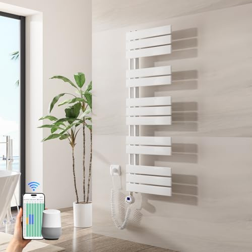 Heilmetz Badheizkörper Elektrisch WiFi 1176 x 400 mm,Flach Bad Heizkörper mit Digitalem Thermostat, Elektrischer Handtuchheizkörper Handtuchwärmer mit Timer für Badezimmer,600 Watt Weiß