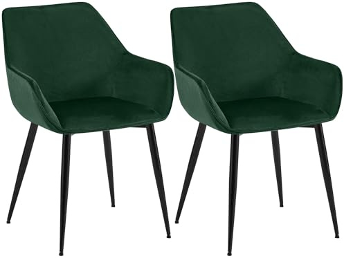 CLP Chaises de Salle à Manger rembourrées par Paire Luena, en Velours ou Tissu, Structure métallique Noire, Charge Max 150 kg, Couleur:Vert, Matériel:Velours