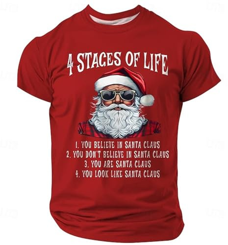 T-shirt de Noël pour homme - T-shirt traditionnel - Motif de Noël - T-shirt fonctionnel - Tenue de Noël - Costume de Noël - Style rock - T-shirt de Noël, O rouge., XXL