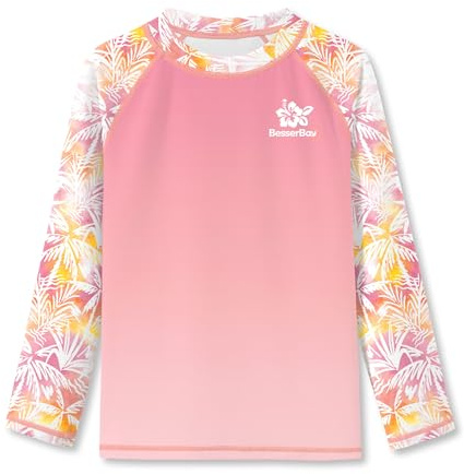 BesserBay Mädchen Uv Shirts Kinder Uv Schwimmshirt Langarm Bekleidung Rash Guard Kleidung Rosa Korallenfeuer 140