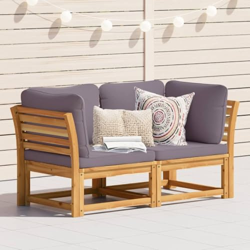 Ziaphsol Gartensofa mit Kissen 2-Sitzer, Massivholz Akazie geölt, 146 cm breit, Dunkelgrau, Robustes Loungesofa für Terrasse und Garten
