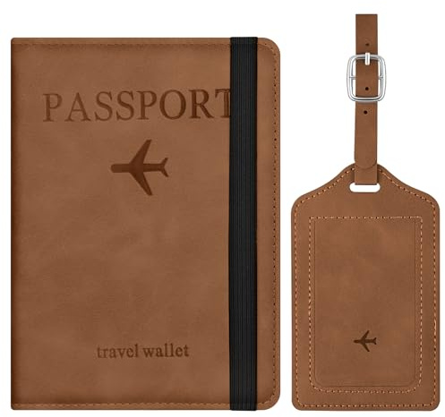 APXEL Custodia per Passaporto con Blocco RFID, Porta Passaporto per Donna e Uomo con Etichetta Valigia, Custodia da Viaggio per Documenti di Viaggio, per Carte di Credito, D'Identità(Marrone)