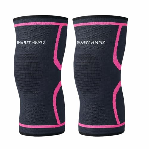 Ginocchiera elastica da donna con compressione, set da 2, per sport | Strisce in silicone antiscivolo, nylon morbido e traspirante, vestibilità discreta sotto i vestiti, senza stringere